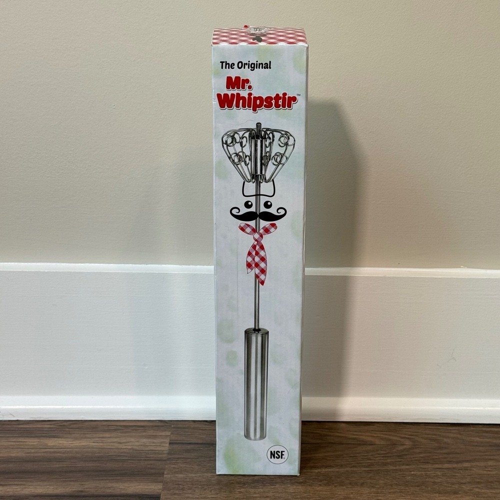 NEW Mr Whipstir Hand Whisk Kitchen Tool Silver Push Rotary Beater Egg Beater